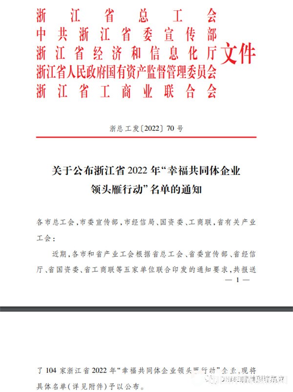 喜讯丨鼎美上榜浙江省2022年“幸福共同体企业领头雁行动”名单